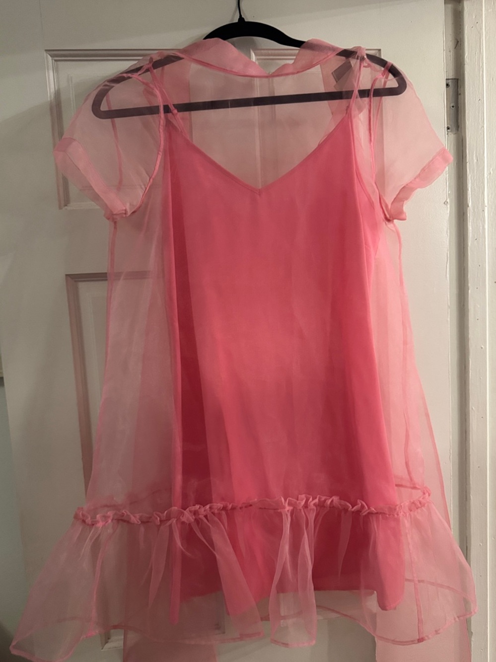 BHLDN Pink Sheer Mini Dress with Ruffle Hem